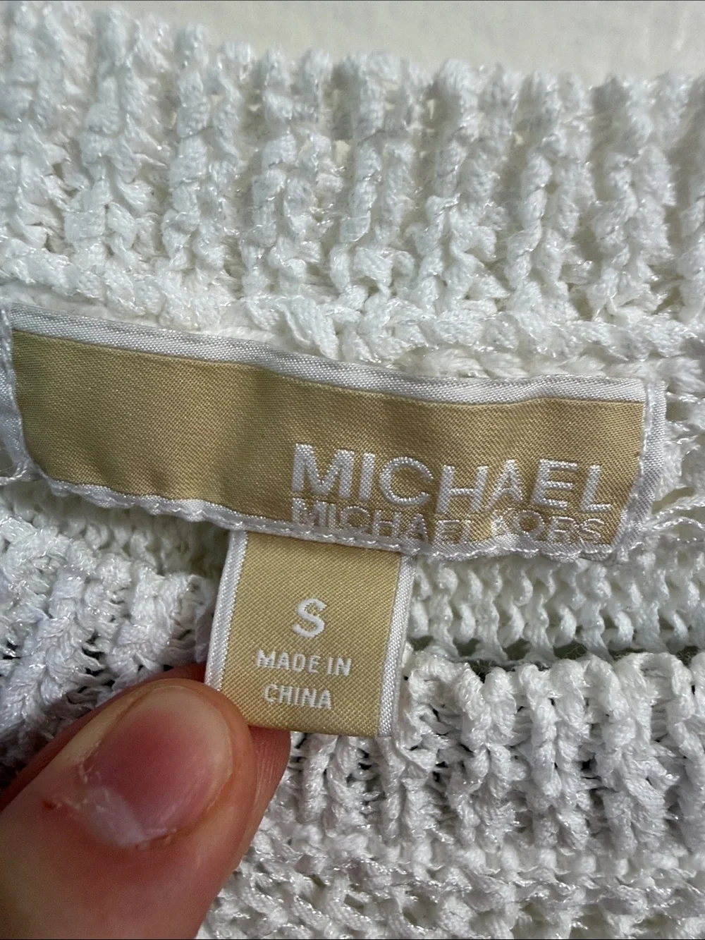 Michael Kors White Open Knit Hi-Low Lightweight Sweater Small Resort Coastal
